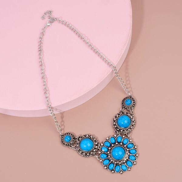 

Stone Decor Textured Metal Necklace, Blue