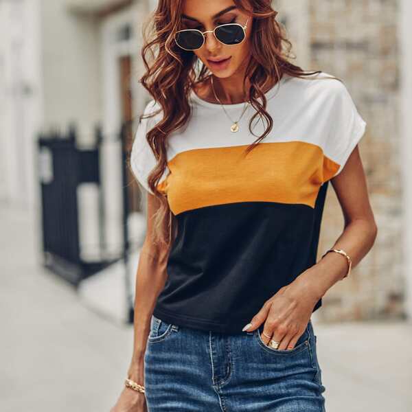 

Colorblock Batwing Sleeve Tee, Multicolor
