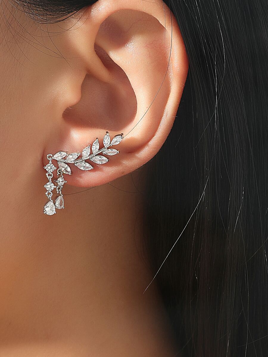 Hoa tai Khối Zirconia  Thiết kế lá - Bạc - Xem 1
