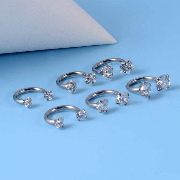

6pcs Men Zircon Decor Nose Ring, Silver