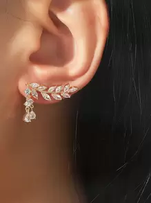 方晶鋯石葉子設計耳環