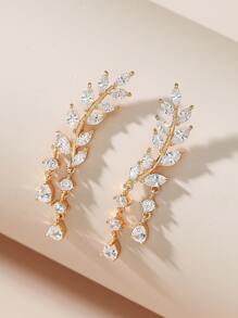 方晶鋯石葉子設計耳環