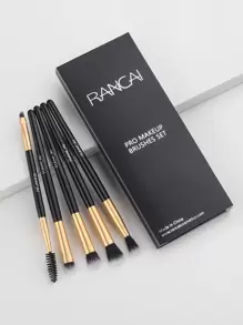 Set de 5 piezas de brochas de maquillaje de ojos, incluye brochas para sombras de ojos, cejas, contorno, delineador y difuminado para mujeres, kit de herramientas de maquillaje completo - Negro - Ver 1