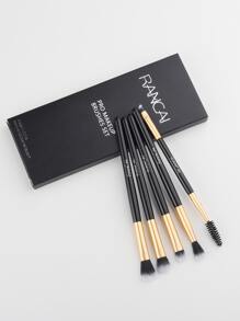 Set de 5 piezas de brochas de maquillaje de ojos, incluye brochas para sombras de ojos, cejas, contorno, delineador y difuminado para mujeres, kit de herramientas de maquillaje completo - Negro - Ver 4