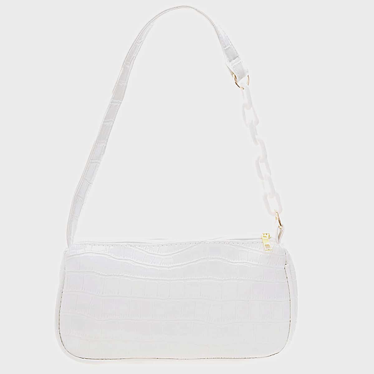 

Croc Embossed Baguette Bag, White