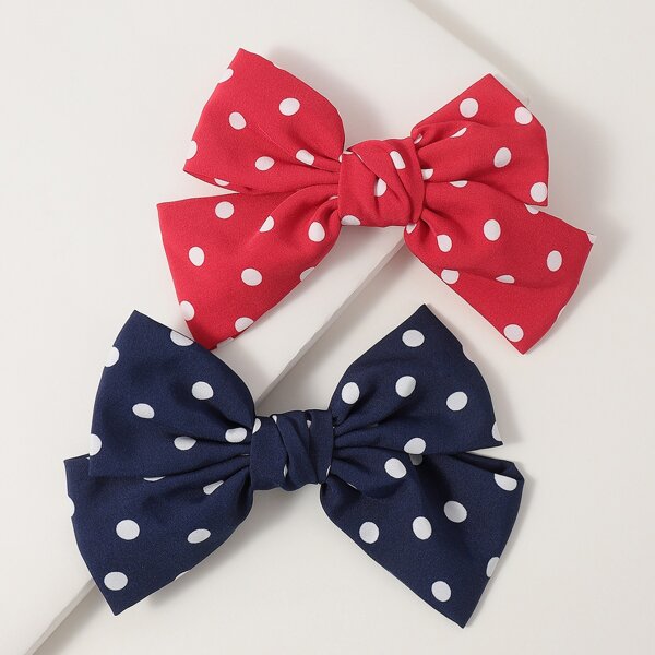 

2pcs Girls Polka Dot Bow Decor Hair Clip, Multicolor
