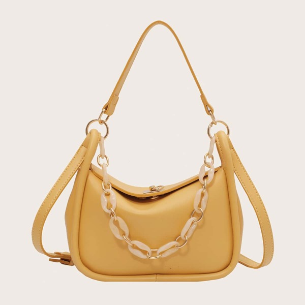 

Metal Lock Chain Decor Shoulder Bag, Yellow