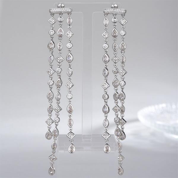 

Geometric Zircon Decor Drop Earrings, Silver