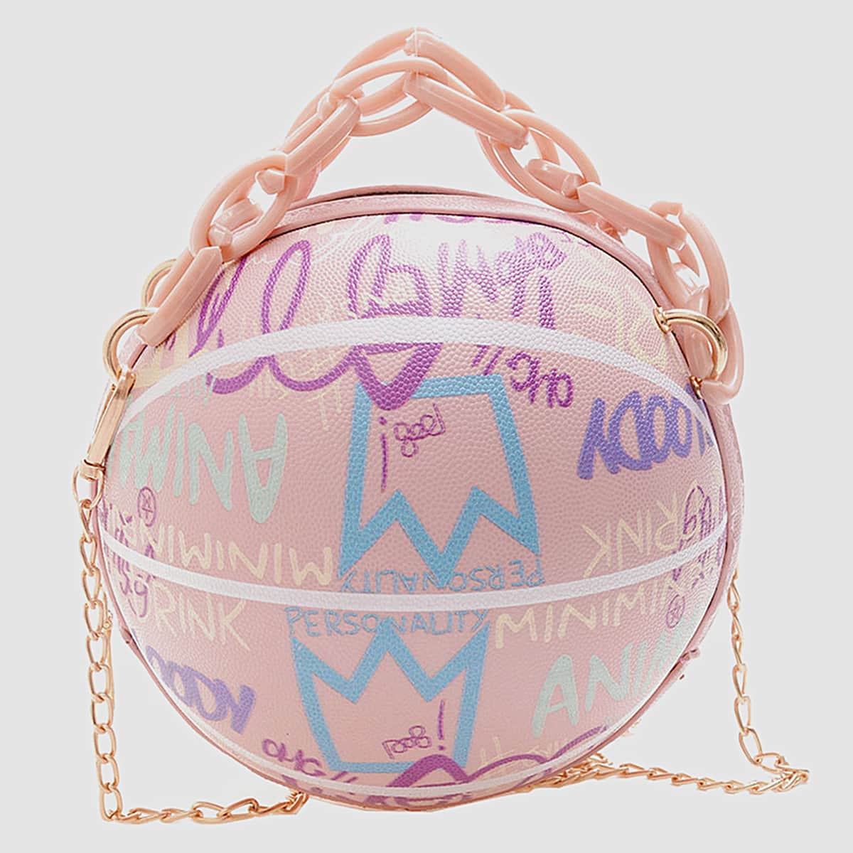 

Graffiti Ball Shaped Satchel Bag, Baby pink