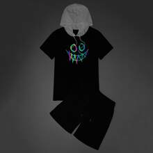 Guys Reflective Cartoon Graphic Hooded Tee & Shorts