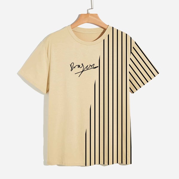 

Men Stripe And Letter Graphic Tee, Khaki