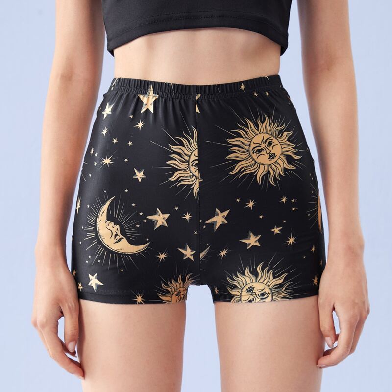 

Sun & Moon Graphic Biker Shorts, Black
