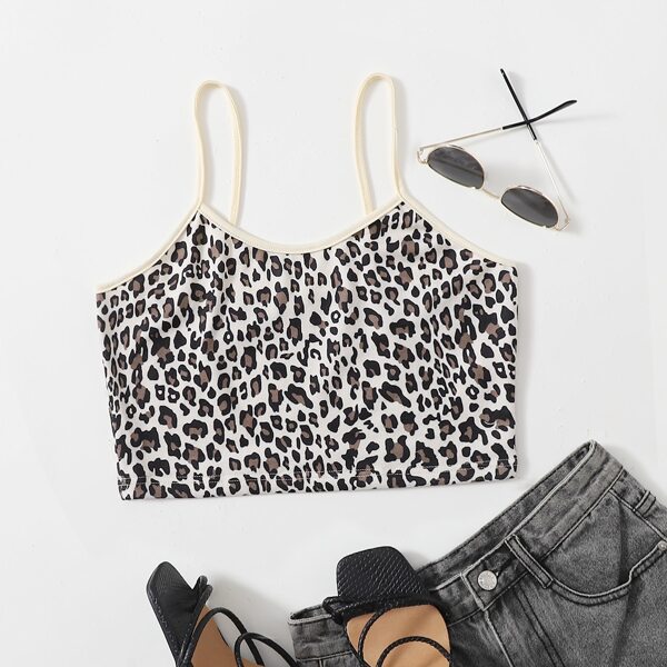 

Leopard Print Crop Cami Top, Multicolor