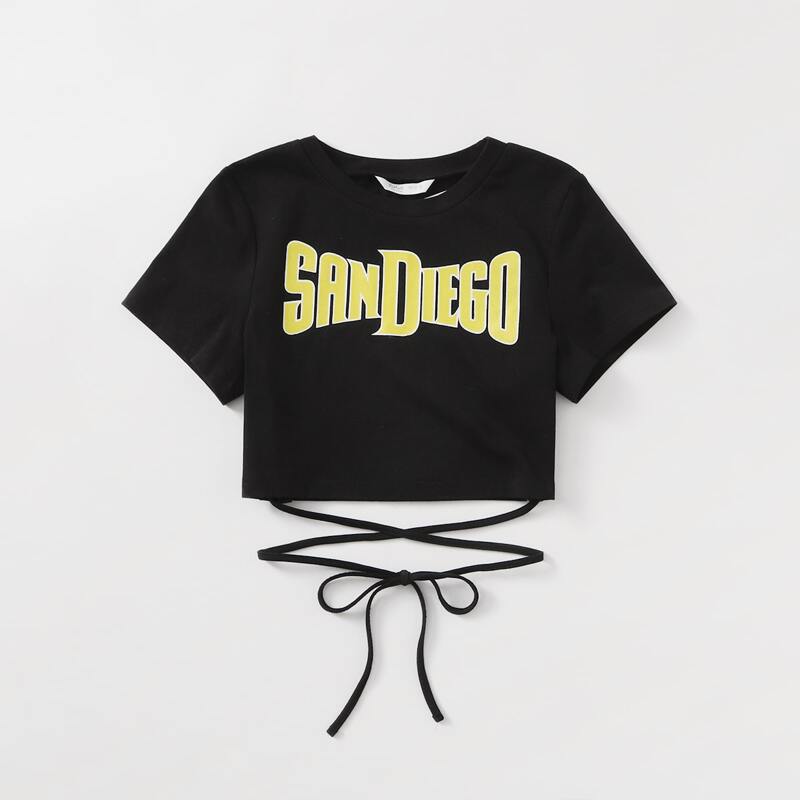 

Letter Criss Cross Crop Tee, Black