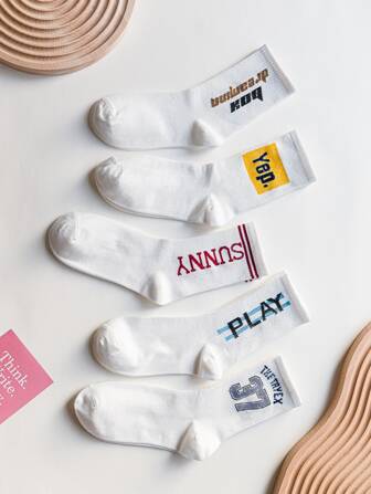 5雙字母圖案圓襪