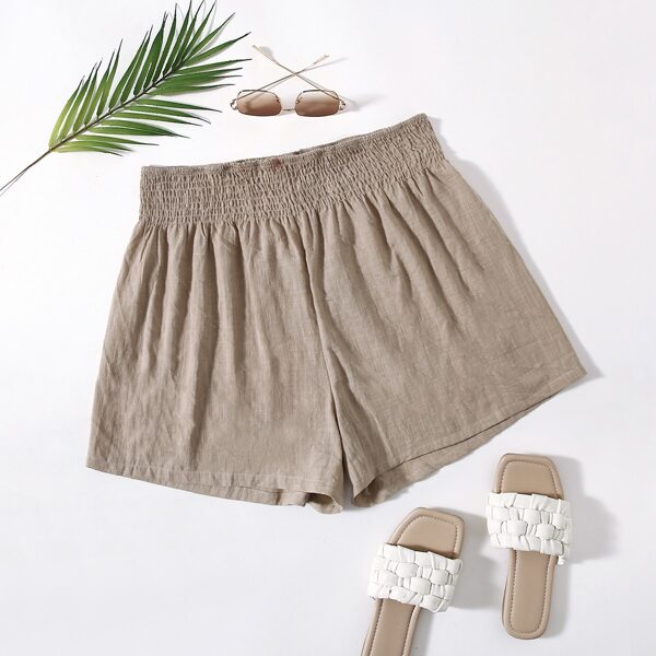 

Plus Shirred Waist Shorts, Khaki
