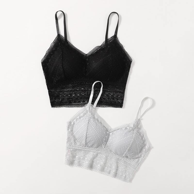 

2pack Contrast Lace Longline Bralette Set, Multicolor