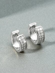 時尚流行男士方晶鋯石裝飾圈形耳環銅質適合派對和時尚外觀 - 銀色 - 查看 2