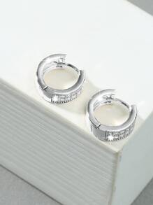 時尚流行男士方晶鋯石裝飾圈形耳環銅質適合派對和時尚外觀 - 銀色 - 查看 3