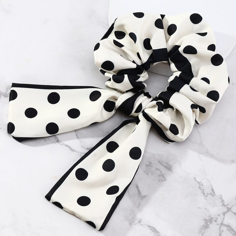 

Polka Dot Print Hair Tie, Black and white