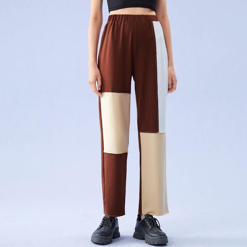 

Stitching Trim Colorblock Pants, Multicolor