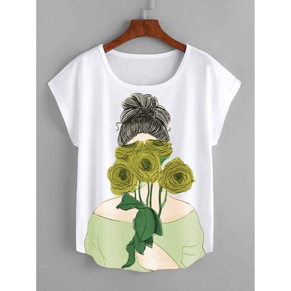 

Plus Figure And Flower Print Tee, White