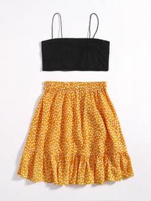 Crop Cami Top & Ditsy Floral Belted Skirt - Multicolor - View 2
