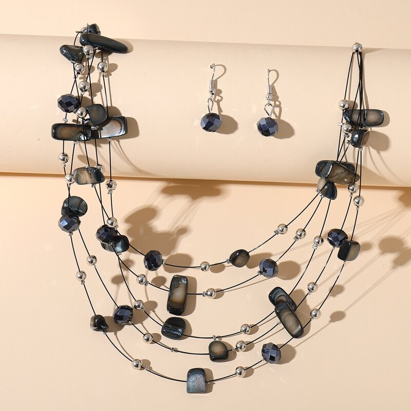 

Crystal Decor Layered Necklace & 1pair Drop Earrings, Black