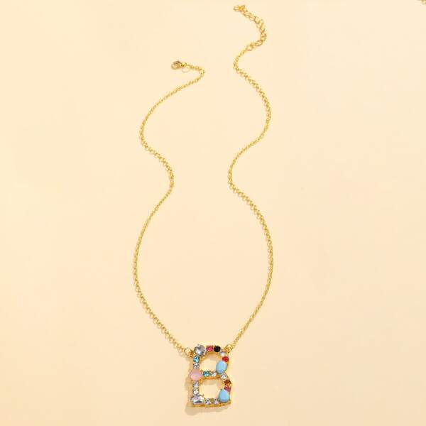 

Rhinestone Letter Charm Necklace, Gold