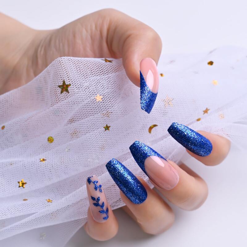 

24pcs Glitter Fake Nail & 1sheet Tape & 1pc Nail File, Royal blue