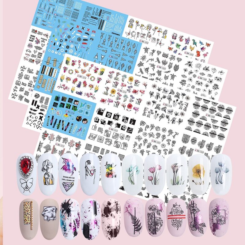 

3sheets Floral Nail Art Sticker, Multicolor