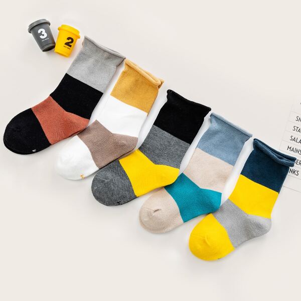 

5pairs Toddler Kids Color Block Socks, Multicolor