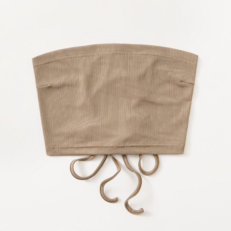 

Lace Up Back Ribbed Crop Tube Top, Mocha brown