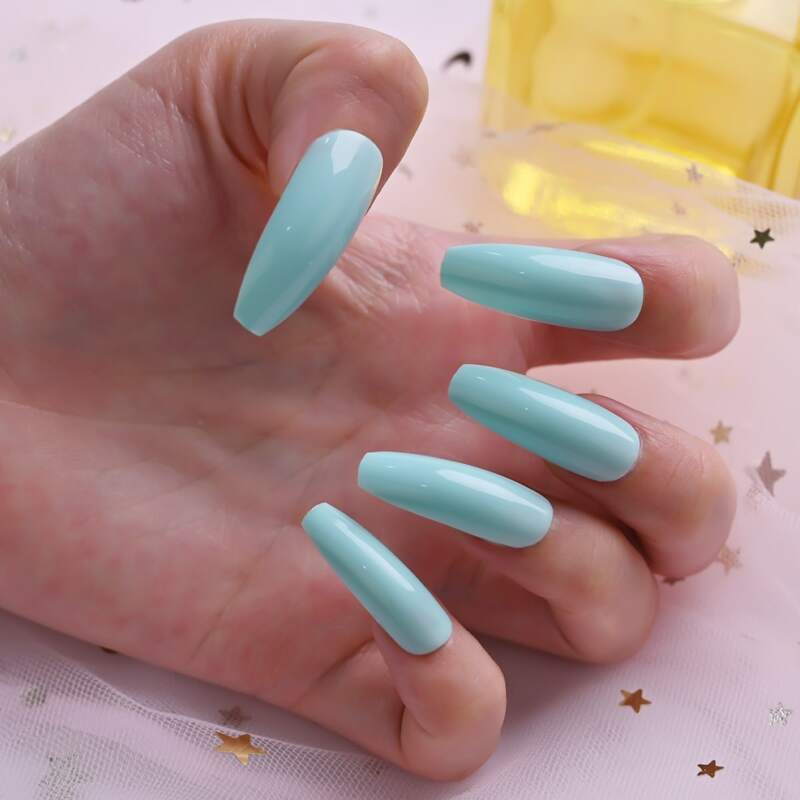 

24pcs Fake Nail & 1sheet Tape & 1pc Nail File, Baby blue
