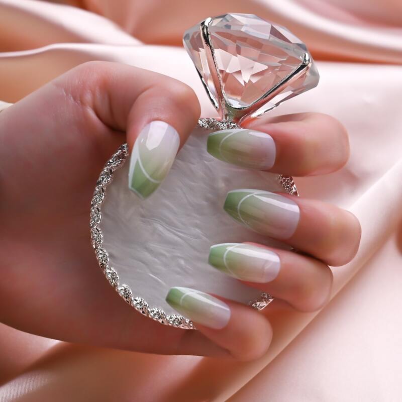

24pcs Ombre Fake Nail & 1sheet Tape & 1pc Nail File, Green