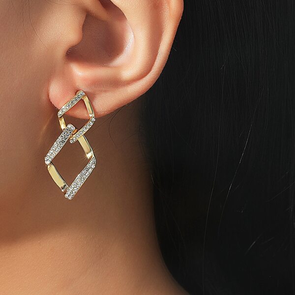 

Rhinestone Decor Geometric Drop Earrings, Gold