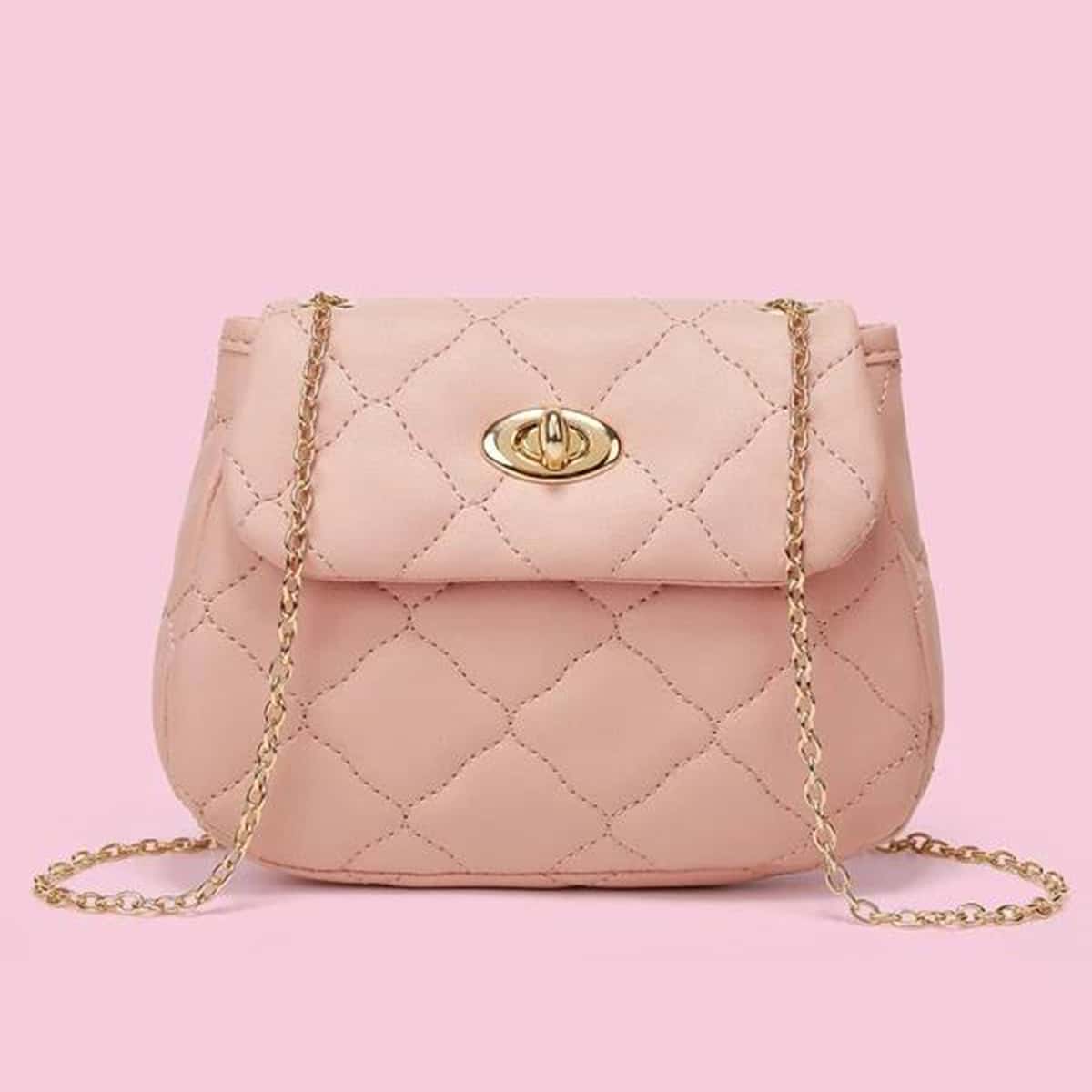 

Quilted Chain Crossbody Bag, Baby pink