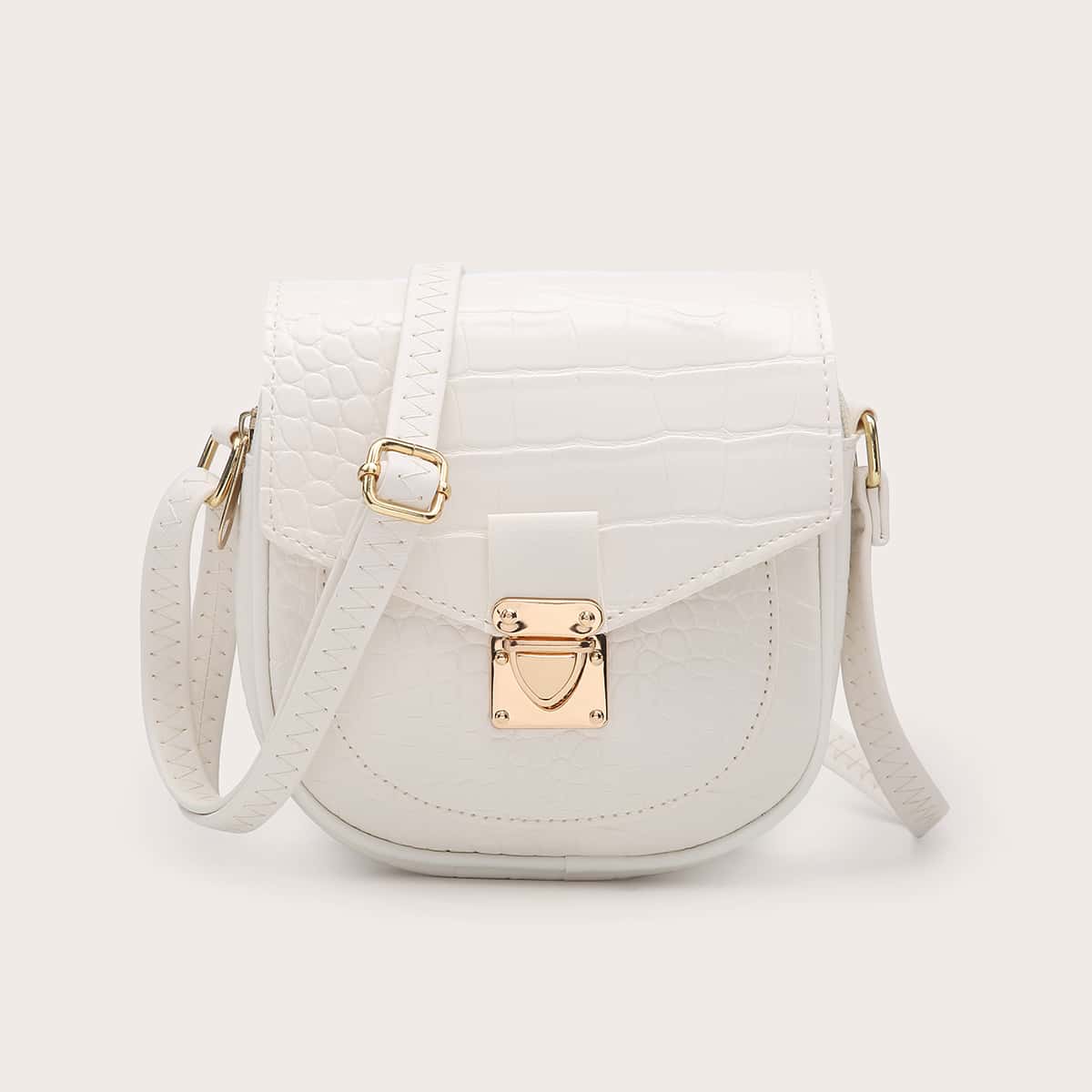 

Croc Embossed Saddle Bag, White