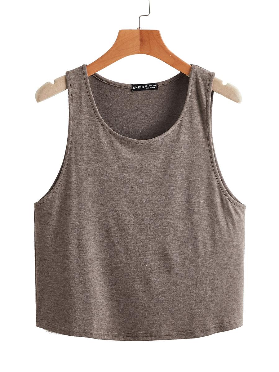 Tank top bajo curvo de cuello redondo - Marrón Mocha - View 1