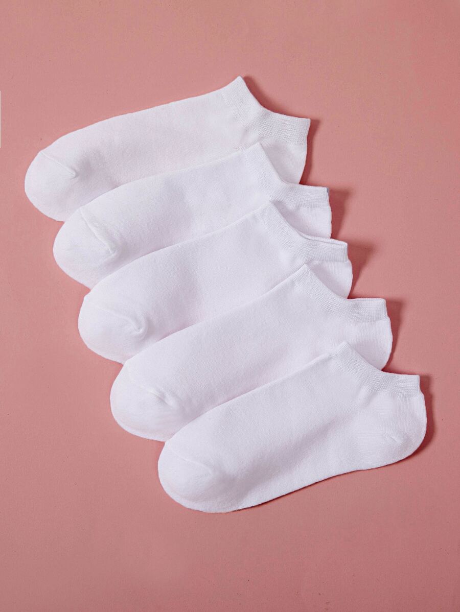5pairs Toddler Kids Solid Socks - trắng - Xem 1