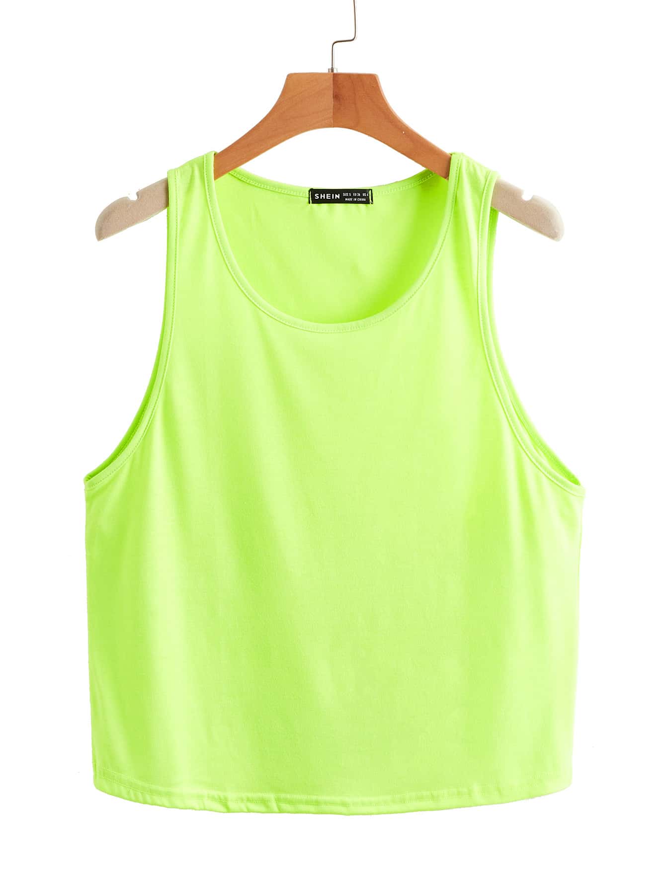 Neon Lime Scoop Neck Curved Hem Tank Top - Green - View 1