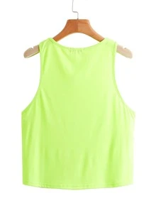 Neon Lime Scoop Neck Curved Hem Tank Top - Green - View 2