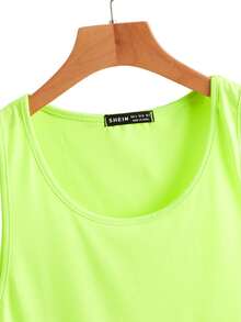 Neon Lime Scoop Neck Curved Hem Tank Top - Green - View 3