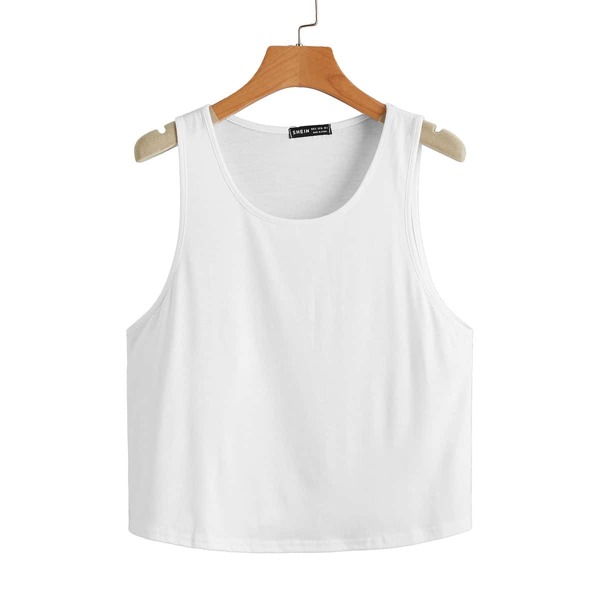 

Scoop Neck Curved Hem Tank Top, White