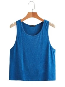 Tank top bajo curvo de cuello redondo - azul real - Ver 1