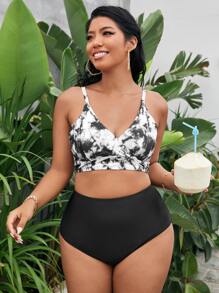 SHEIN Swim Curve Plus Size Tie Dye Bikini Set Summer Beach - Black - View 1