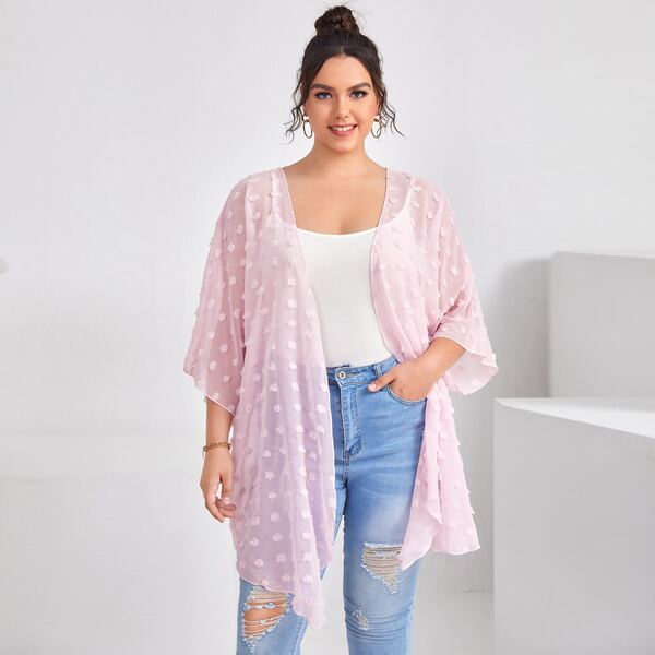 

Plus Swiss Dot Open Front Kimono, Pink