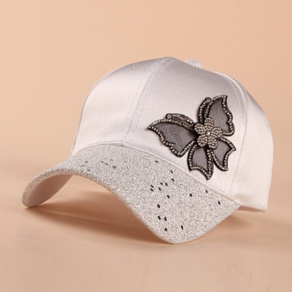 

Toddler Girls Rhinestone Butterfly Decor Baseball Cap, White
