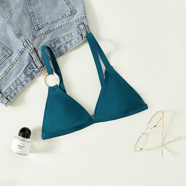 

Ring Linked Triangle Bikini Top, Teal blue