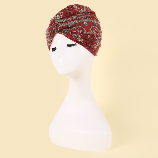 

Floral Pattern Wrap Hat, Red